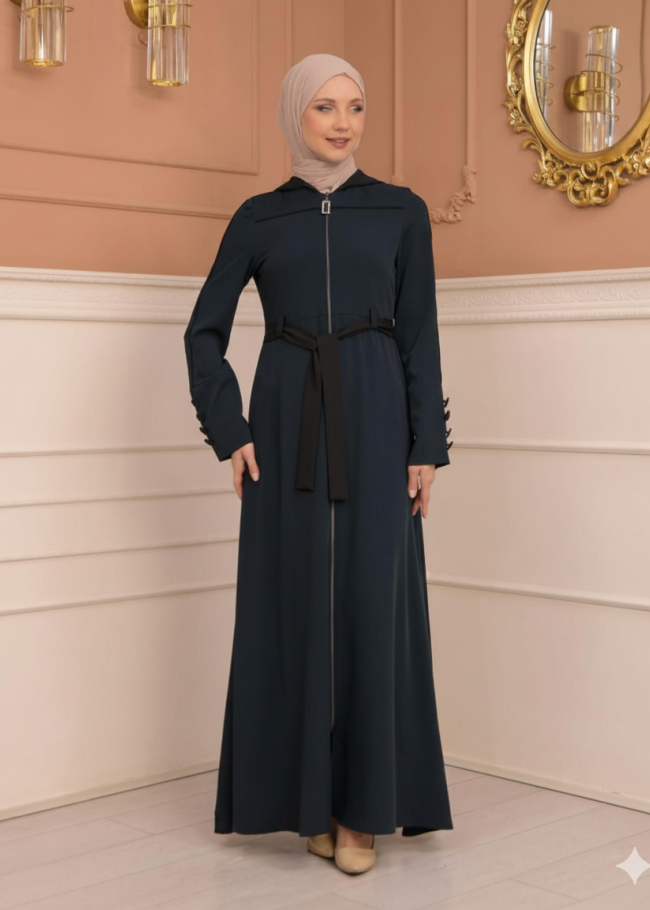 عباية برادا دبل كلوش مع كبيشون مغربي 699 - تركواز