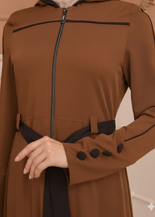 عباية برادا دبل كلوش مع كبيشون مغربي 699 - عسلي