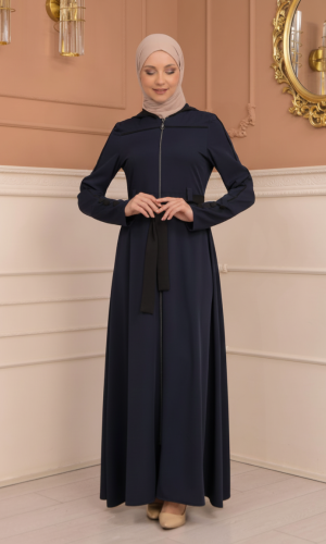 عباية برادا دبل كلوش مع كبيشون مغربي 699 - كحلي