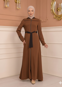 عباية برادا دبل كلوش مع كبيشون مغربي 699 - عسلي