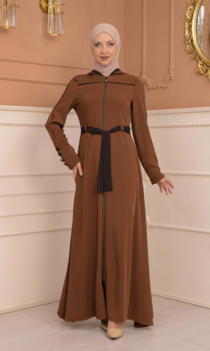 عباية برادا دبل كلوش مع كبيشون مغربي 699 - عسلي