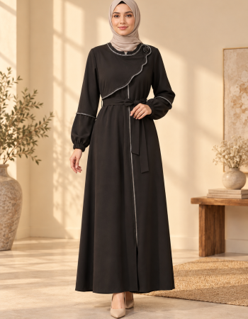 712  عباية ياقة موجة - اسود