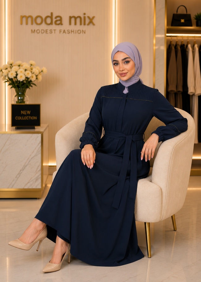 713  عباية صدر كسرات - كحلي