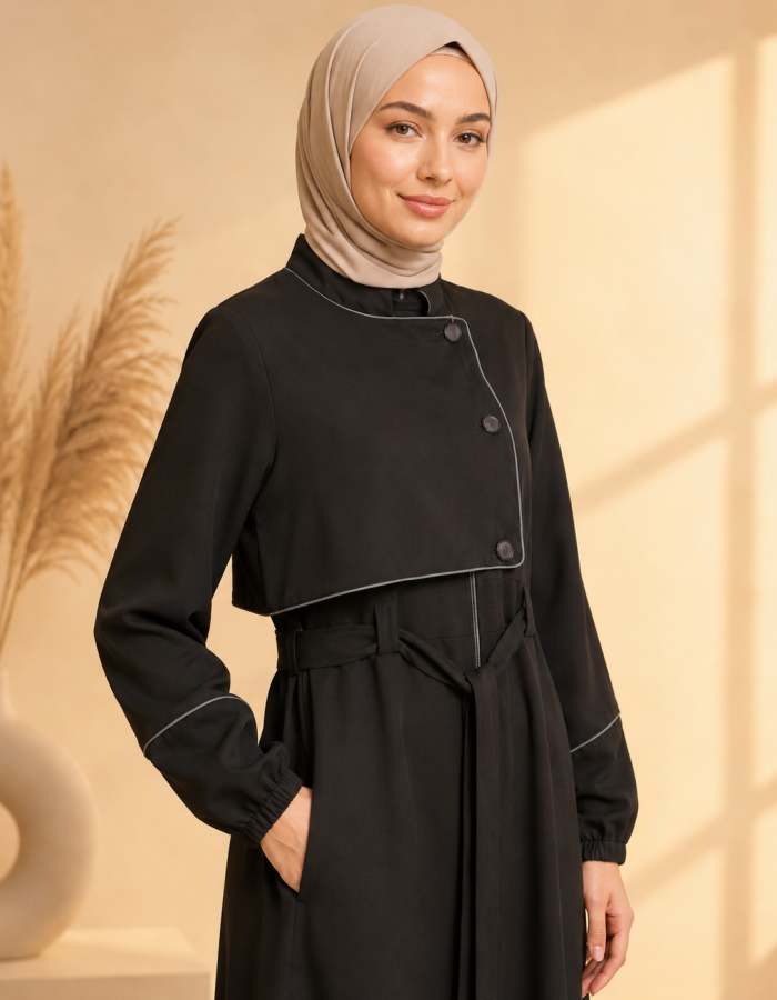 715  عباية صدر ردة - اسود