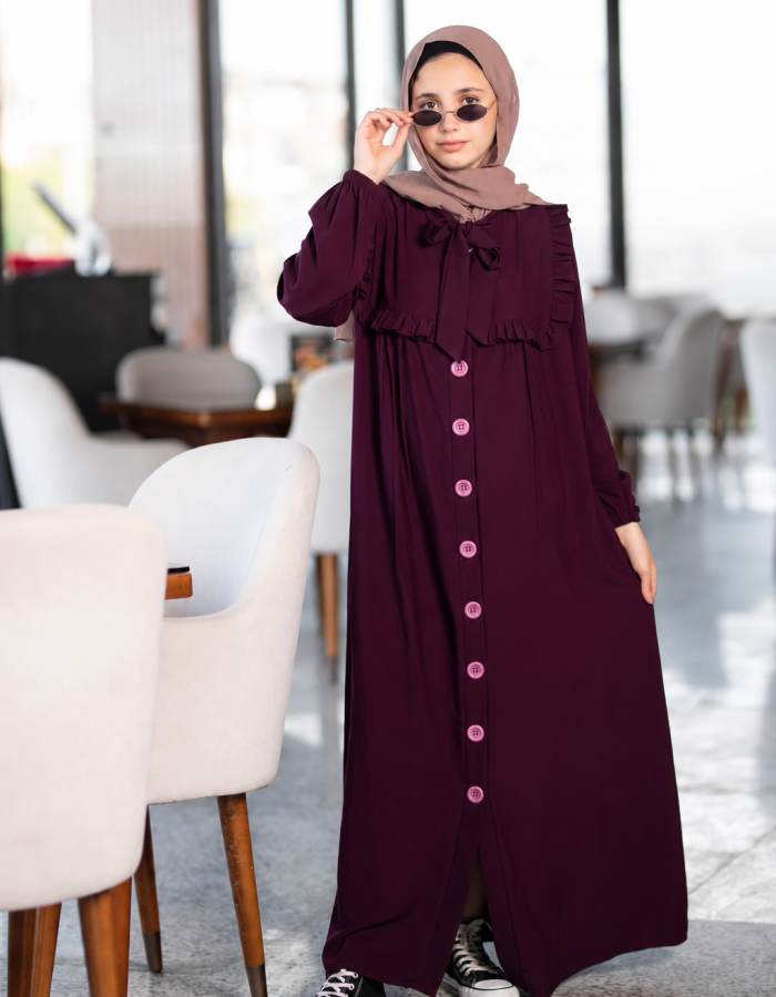 726  عباية صدر كشكش - Aubergine