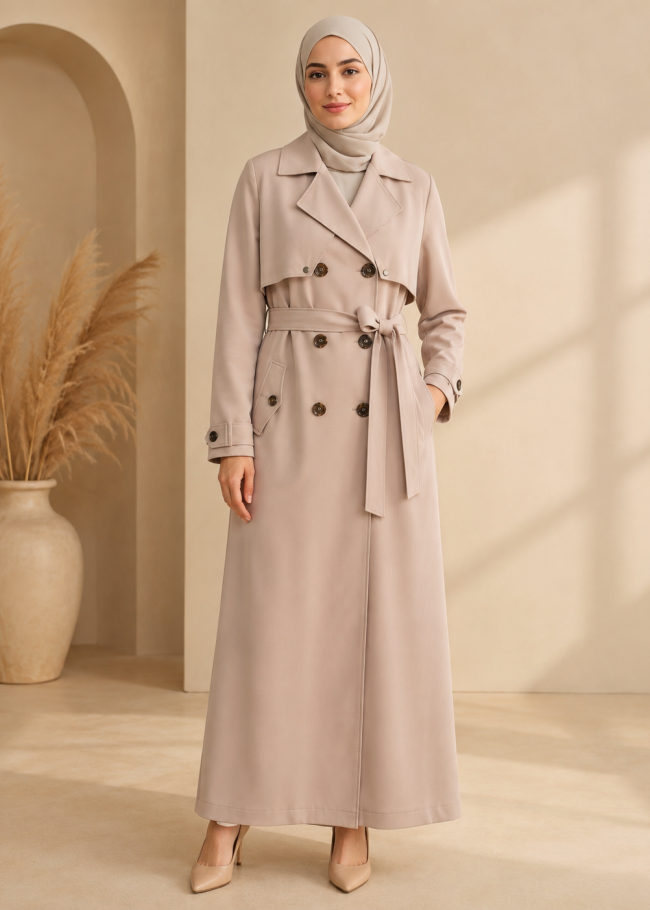 1255  مانطو كريستال ردة دبل - Beige