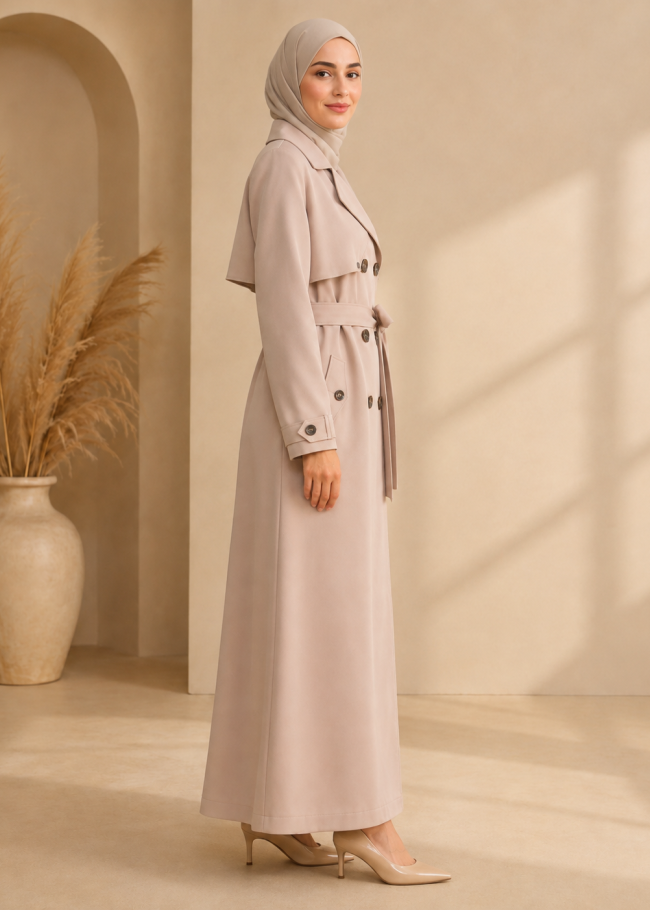 1255  مانطو كريستال ردة دبل - Beige