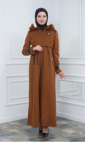 مانطو جوخ نسائي أنيق كبشون متحرك  1300 - عسلي