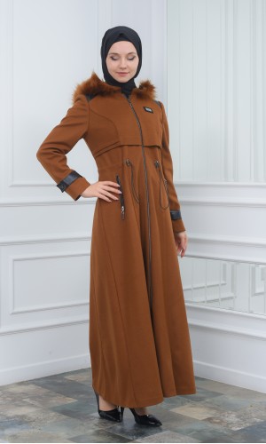 مانطو جوخ نسائي أنيق كبشون متحرك  1300 - عسلي