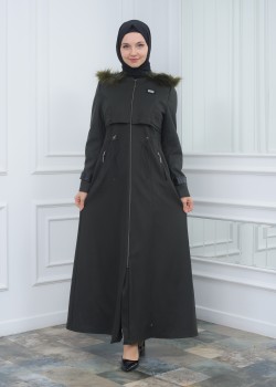 مانطو جوخ نسائي أنيق كبشون متحرك  1300 - زيتي