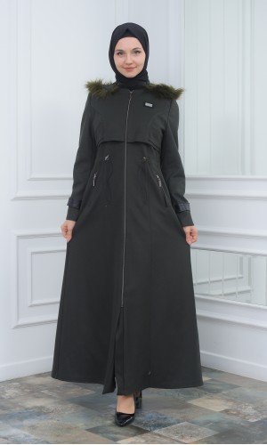 Modamix Hooded Zippered Stylish Womens Coat 1300 - khaki