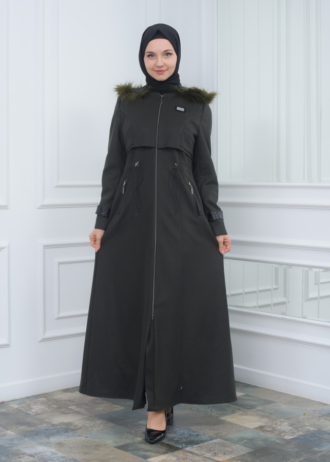 مانطو جوخ نسائي أنيق كبشون متحرك  1300 Haki