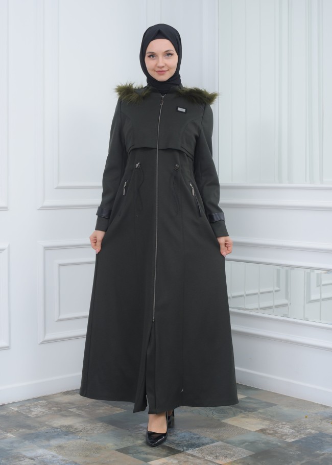 مانطو جوخ نسائي أنيق كبشون متحرك  1300 Haki