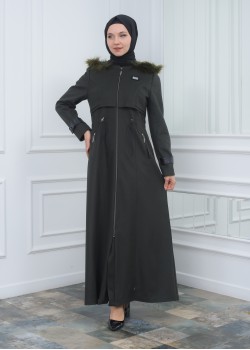 مانطو جوخ نسائي أنيق كبشون متحرك  1300 - زيتي