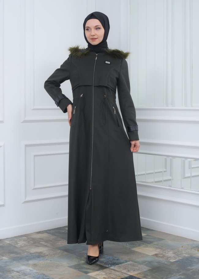 مانطو جوخ نسائي أنيق كبشون متحرك  1300 Haki