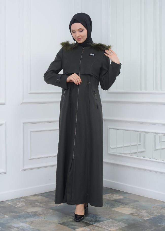 مانطو جوخ نسائي أنيق كبشون متحرك  1300 Haki