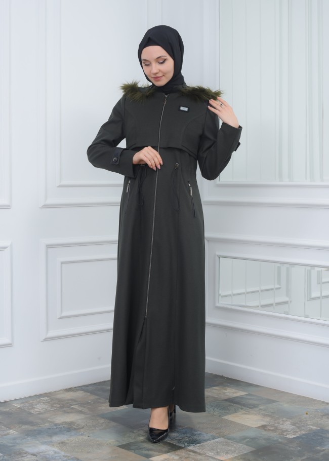 مانطو جوخ نسائي أنيق كبشون متحرك  1300 Haki