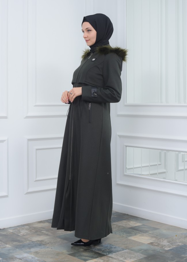 مانطو جوخ نسائي أنيق كبشون متحرك  1300 Haki