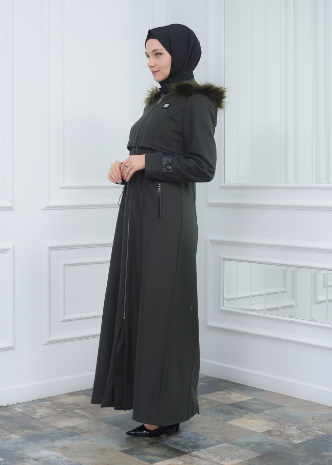 مانطو جوخ نسائي أنيق كبشون متحرك  1300 Haki