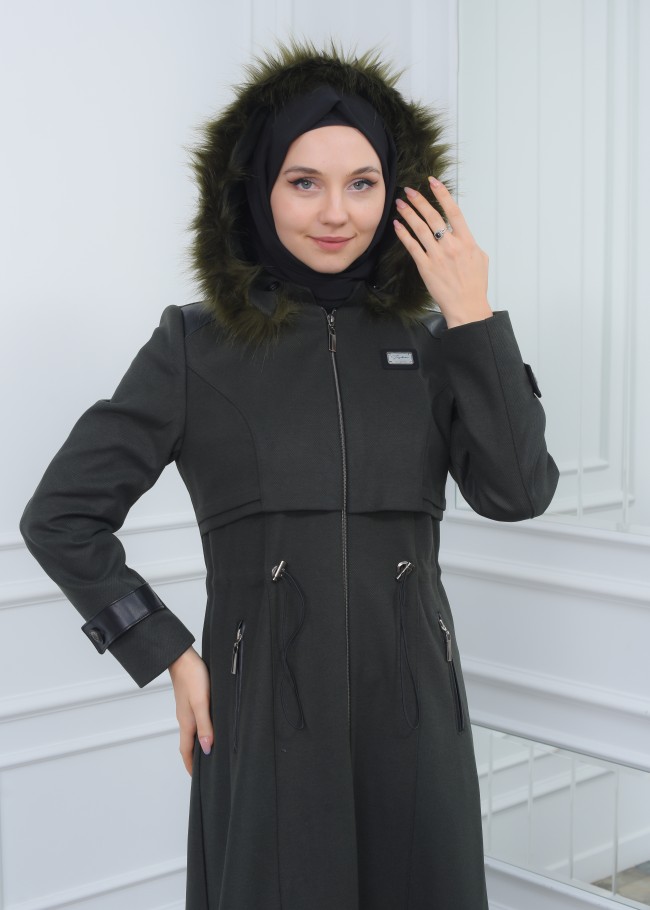 مانطو جوخ نسائي أنيق كبشون متحرك  1300 Haki