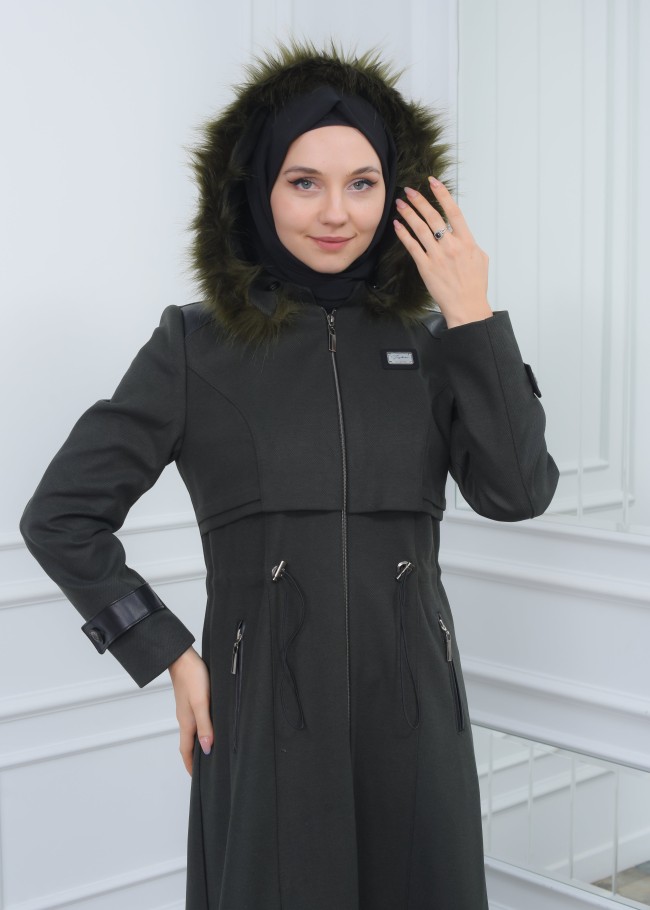 مانطو جوخ نسائي أنيق كبشون متحرك  1300 Haki