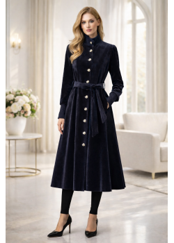 ترانشكوت شتوي مبطن قماش فرو فرس بياقة مرتفعة 1391 - اسود