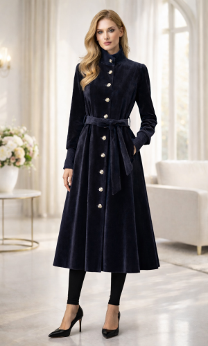 Gefütterter Winter-Trenchcoat in Ponyfell-Optik 1391 - Schwarz