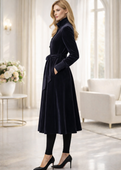 ترانشكوت شتوي مبطن قماش فرو فرس بياقة مرتفعة 1391 - اسود