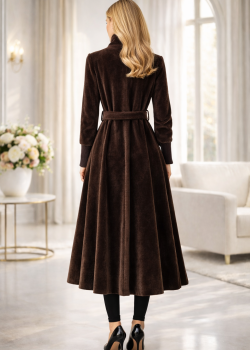 ترانشكوت شتوي مبطن قماش فرو فرس بياقة مرتفعة 1391 - بني