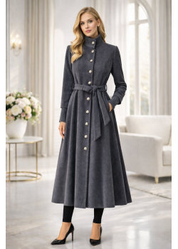 ترانشكوت شتوي مبطن قماش فرو فرس بياقة مرتفعة 1391 - رمادي