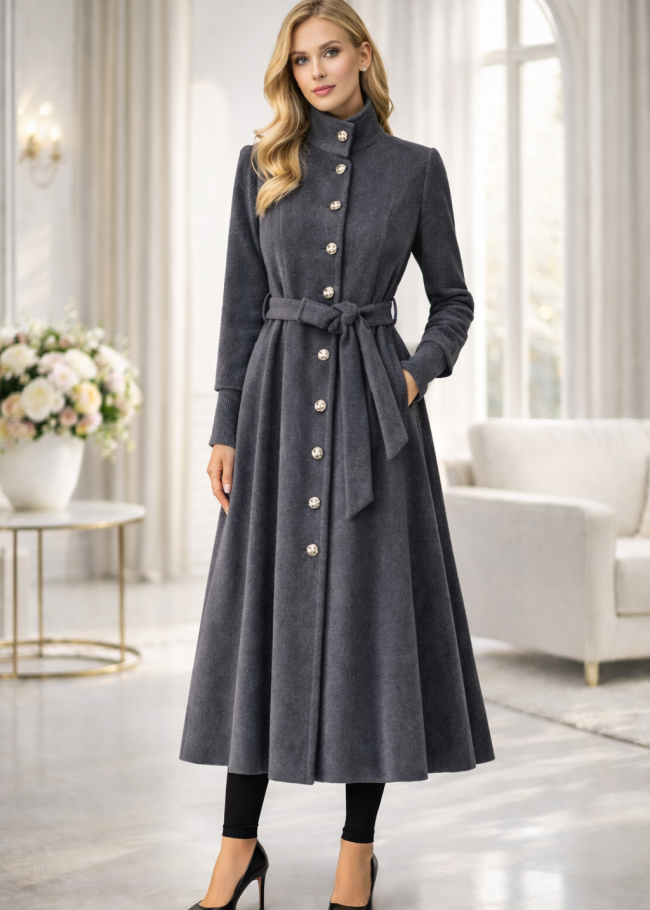 1391 مانطو فرنسي فرو ارنب - رمادي