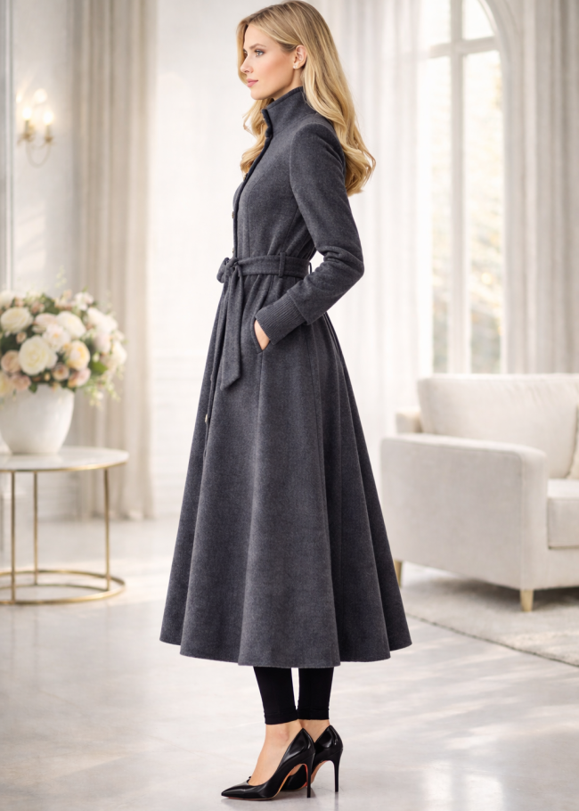 1391 مانطو فرنسي فرو ارنب - رمادي