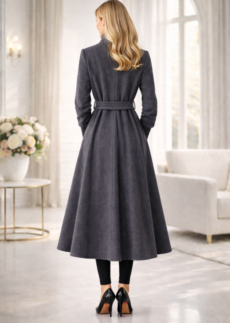 gray winter dress coat Lined Faux Pony Fur Trench 1391 - Anthracite - winter clothes - Moda Mix floral sequin Typesetter Wool Dress | Color:Poppy Red 54cm/21.26 Length