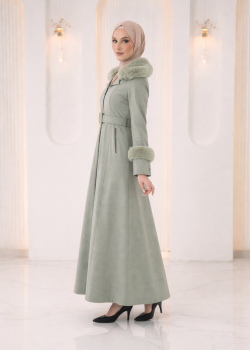 مانطو جوخ محزز طويل مع فرو وكمر 1395  - عفني