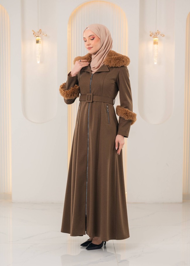 1395 مانطو جوخ كمر قفل  - بني