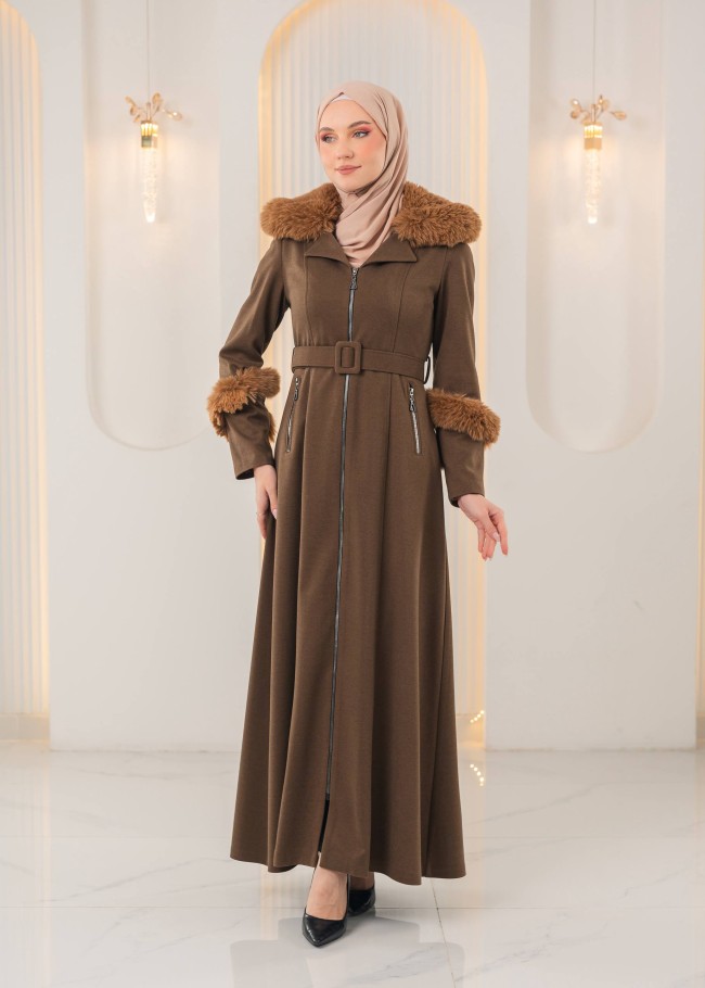 1395 مانطو جوخ كمر قفل  - بني