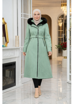 بالطو جوخ ميدي بياقة فرو وحزام 1397  - عفني