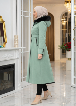 بالطو جوخ ميدي بياقة فرو وحزام 1397  - عفني