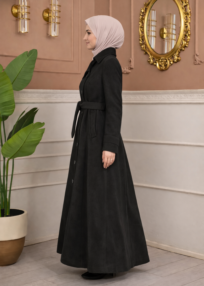 1398 مانطو جوخ كم بالون  - رمادي