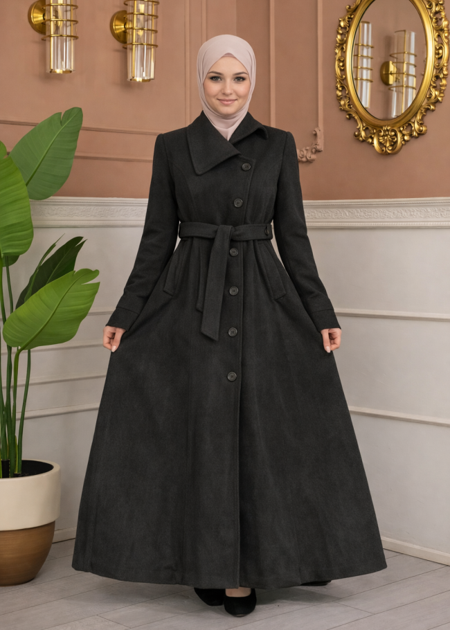 1398 مانطو جوخ كم بالون  - رمادي