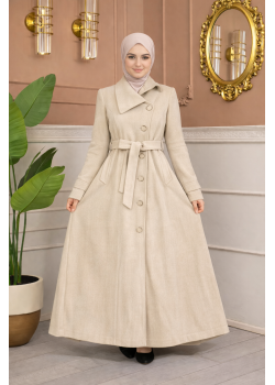 مانطو جوخ طويل بياقة مائلة وحزام 1398  - سكري