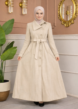 مانطو جوخ طويل بياقة مائلة وحزام 1398  - سكري