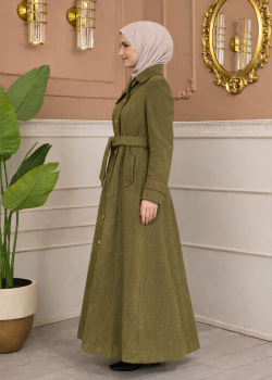 مانطو جوخ طويل بياقة مائلة وحزام 1398  - شوكو