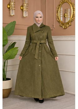 مانطو جوخ طويل بياقة مائلة وحزام 1398  - شوكو