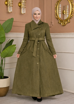 مانطو جوخ طويل بياقة مائلة وحزام 1398  - شوكو