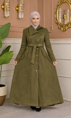 مانطو جوخ طويل بياقة مائلة وحزام 1398  - شوكو