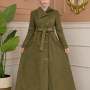 Long Wool Coat with Asymmetric Collar and Belt 1398  - ivory