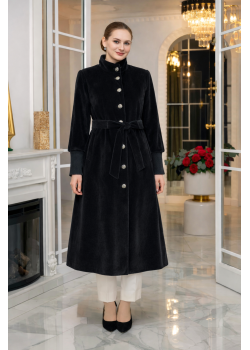 ترانشكوت شتوي مبطن قماش فرو فرس بياقة مرتفعة 1391 - اسود