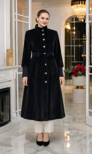 ترانشكوت شتوي مبطن قماش فرو فرس بياقة مرتفعة 1391 - اسود