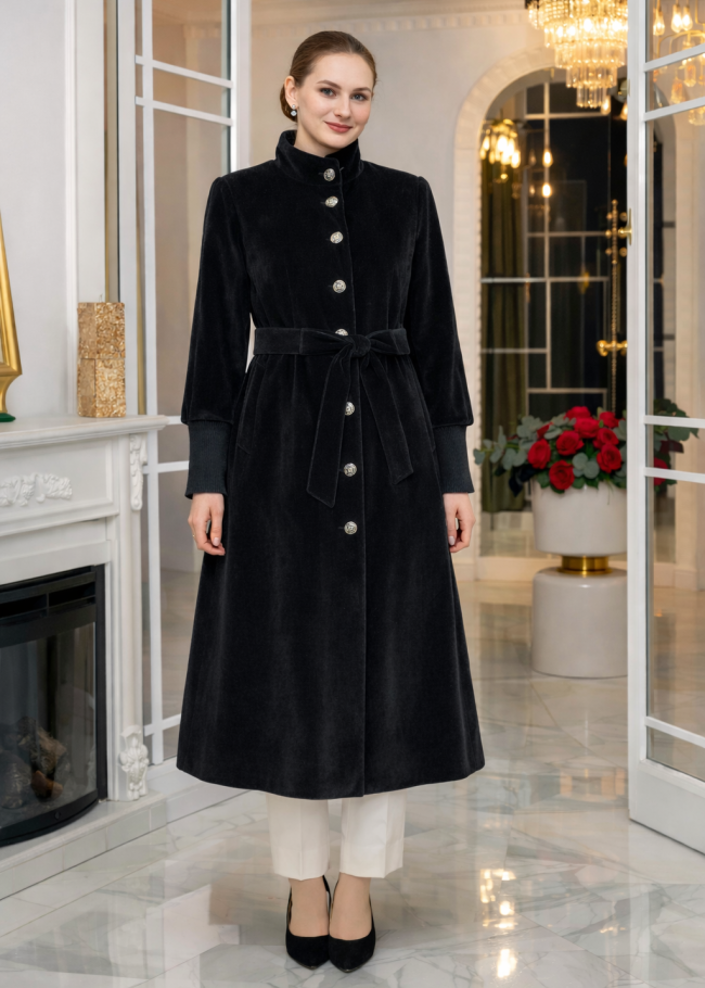 1391 مانطو فرنسي فرو ارنب - اسود